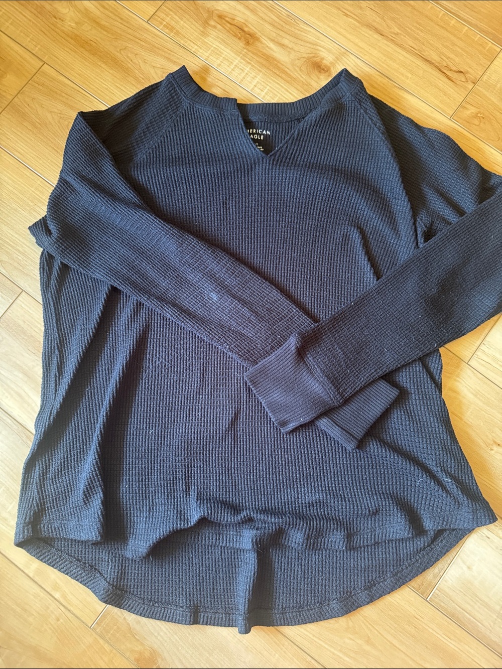 American Eagle Black Waffle Knit Thermal Top